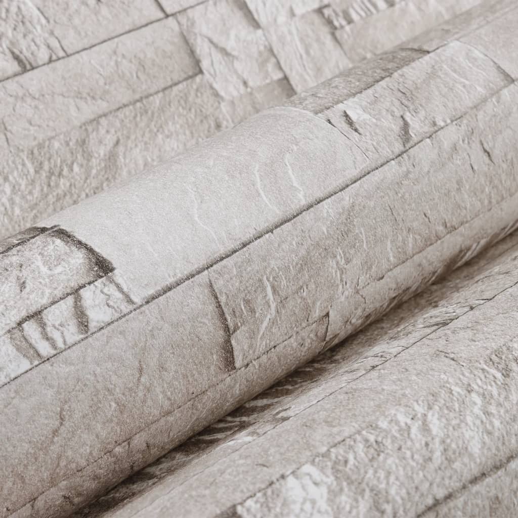 Behang 3D steen-look crèmekleurig