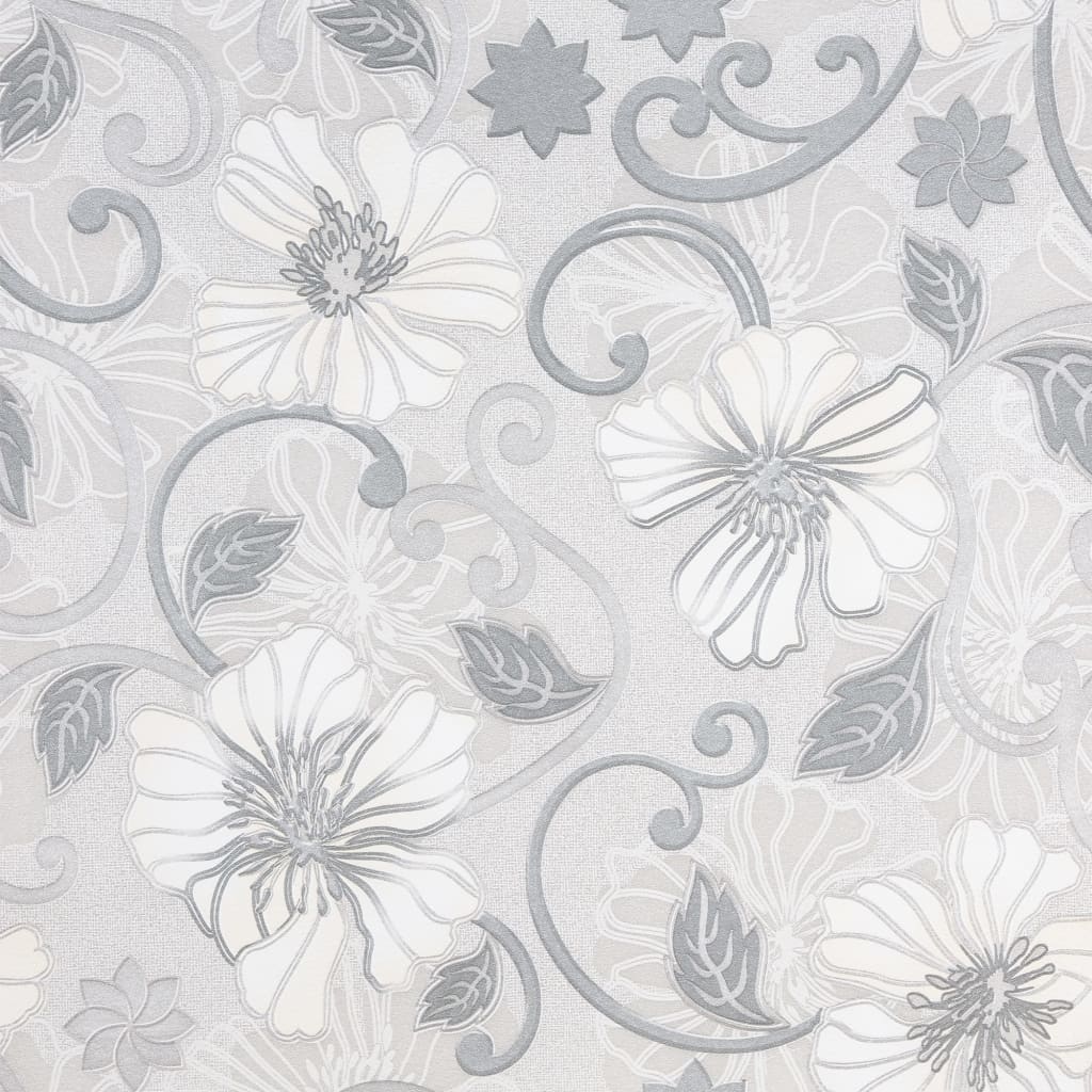 Behang 3D bloemenpatroon grijs