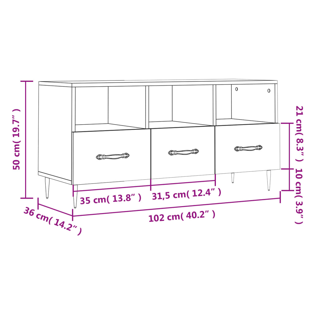 Tv-meubel 102x36x50 cm bewerkt hout gerookt eikenkleurig