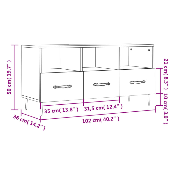 Tv-meubel 102x36x50 cm bewerkt hout bruin eikenkleur