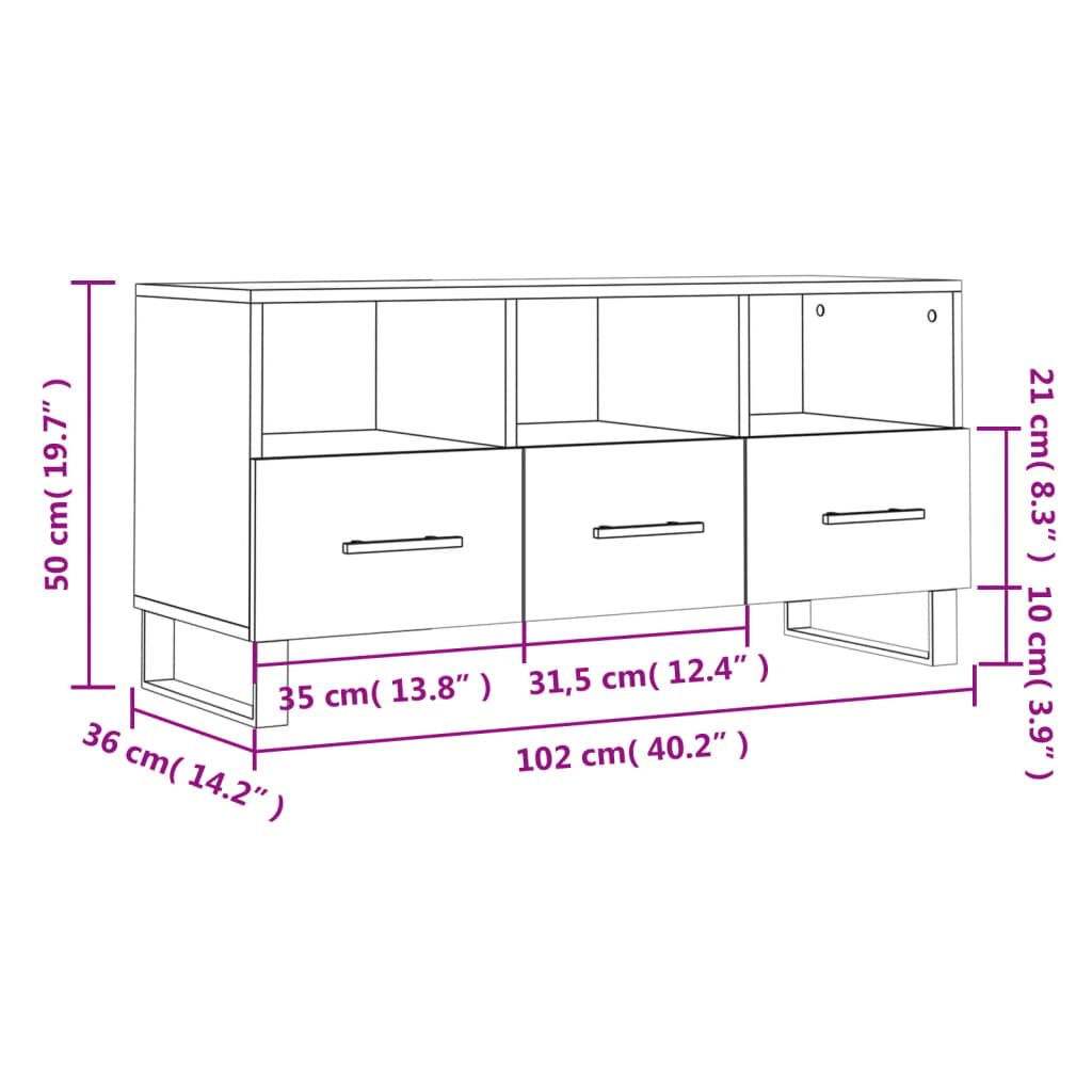 Tv-meubel 102x36x50 cm bewerkt hout gerookt eikenkleurig