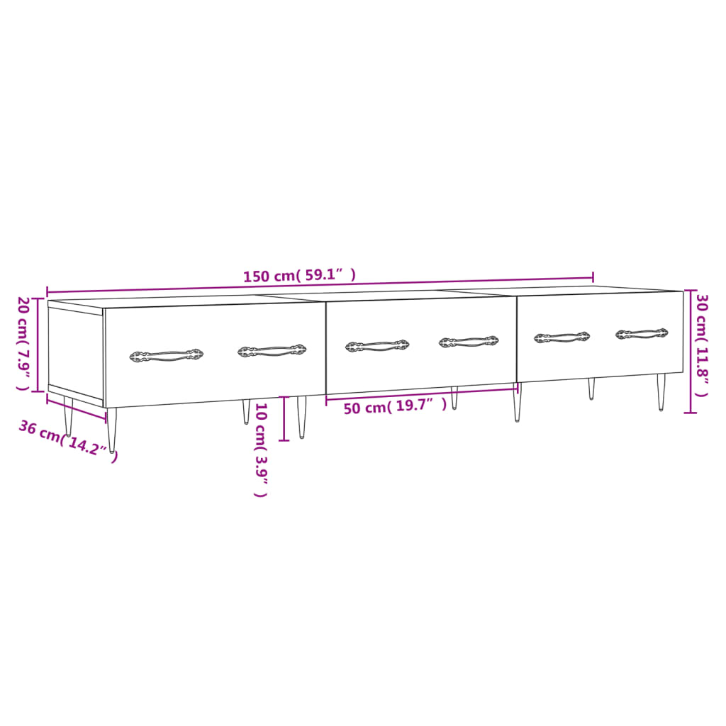 Tv-meubel 150x36x30 cm bewerkt hout gerookt eikenkleurig