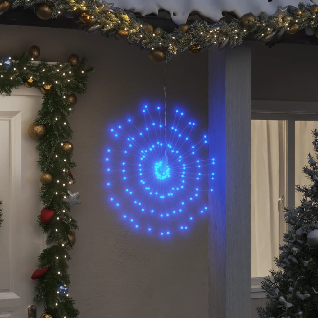 Kerstverlichting vuurwerk 2 st 140 blauwe LED's 17 cm