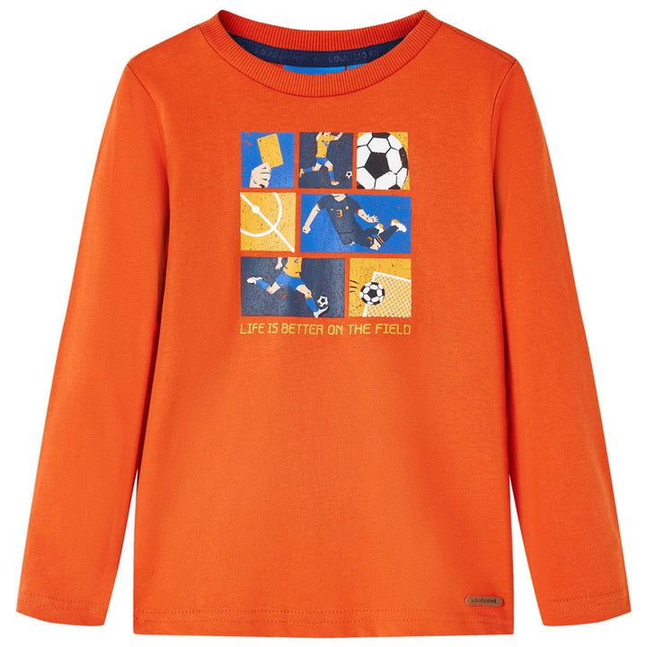 Kindershirt met lange mouwen voetbalprint 104 oranje