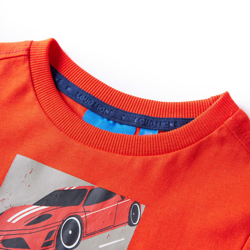 Kindershirt met lange mouwen racewagenprint 140 felroranje