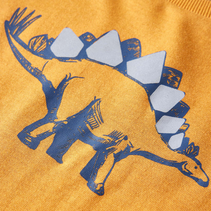 Kindershirt met lange mouwen dinosaurusprint 128 donkerokerkleurig