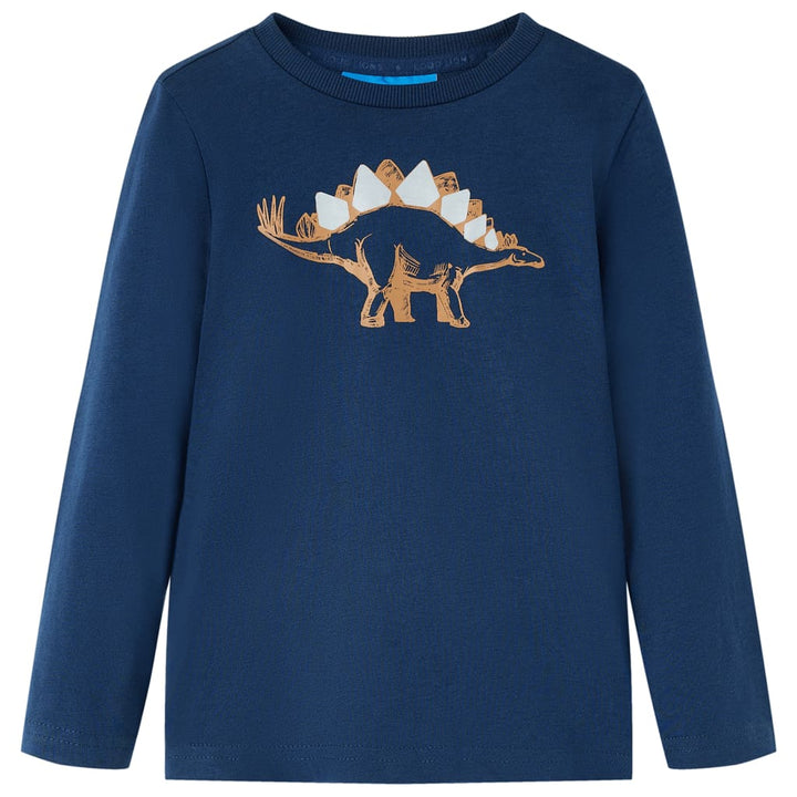 Kindershirt met lange mouwen dinosaurusprint 128 marineblauw