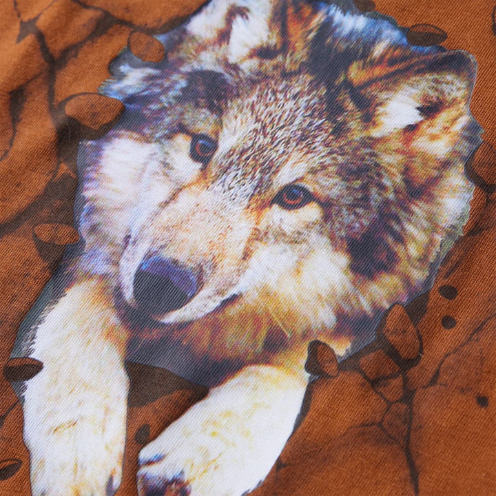 Kindershirt met lange mouwen wolvenprint 92 cognackleurig