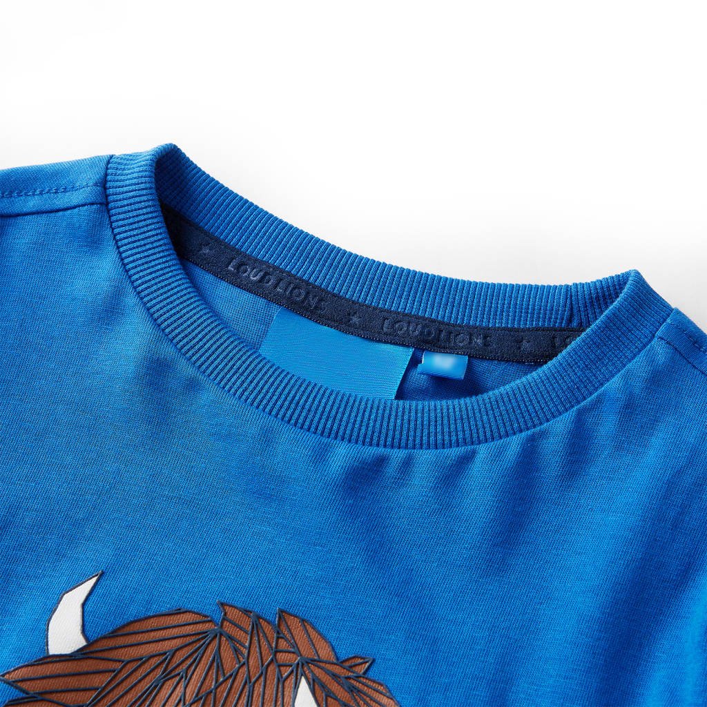 Kindershirt met lange mouwen dierenprint 104 kobaltblauw