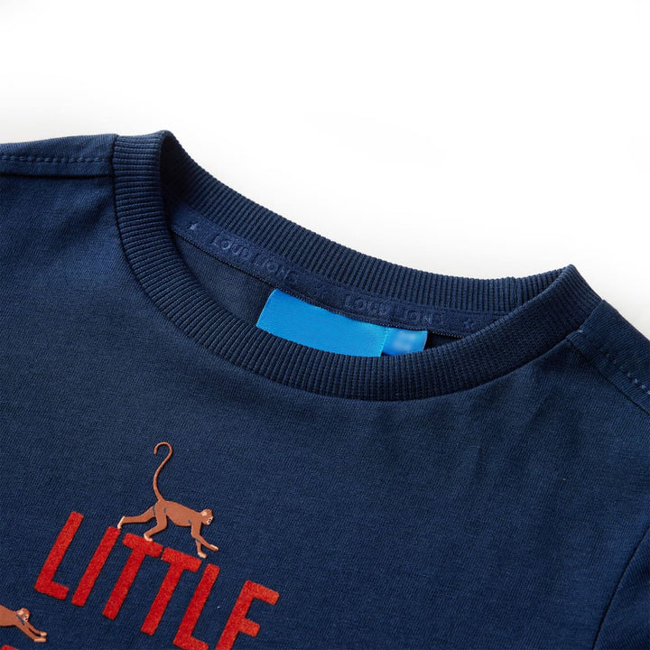 Kindershirt met lange mouwen aapjesprint 104 marineblauw
