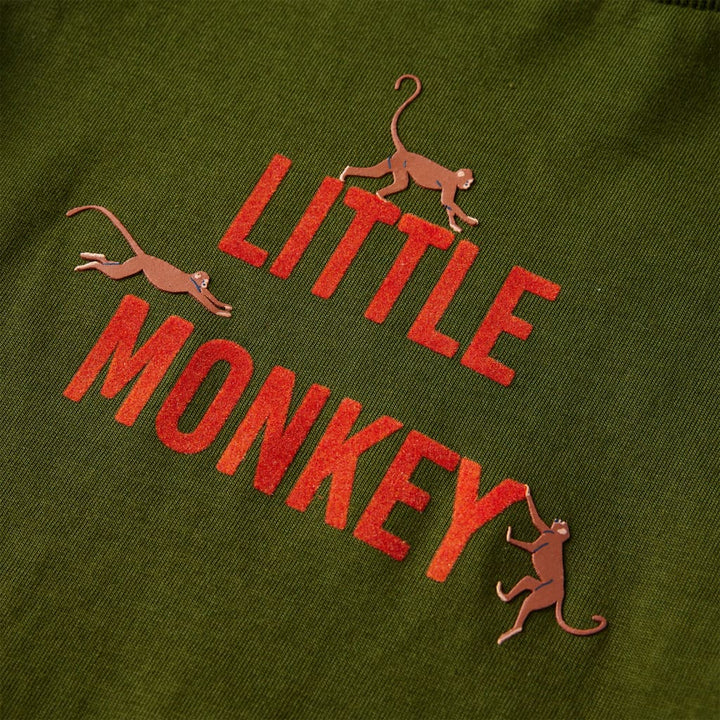 Kindershirt met lange mouwen aapjesprint 92 donkerkakikleurig