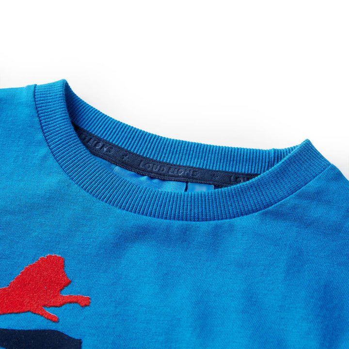 Kindershirt met lange mouwen wilde dierenprint 140 kobaltblauw