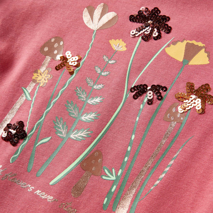 Kindershirt met lange mouwen bloemenprint 128 oudroze