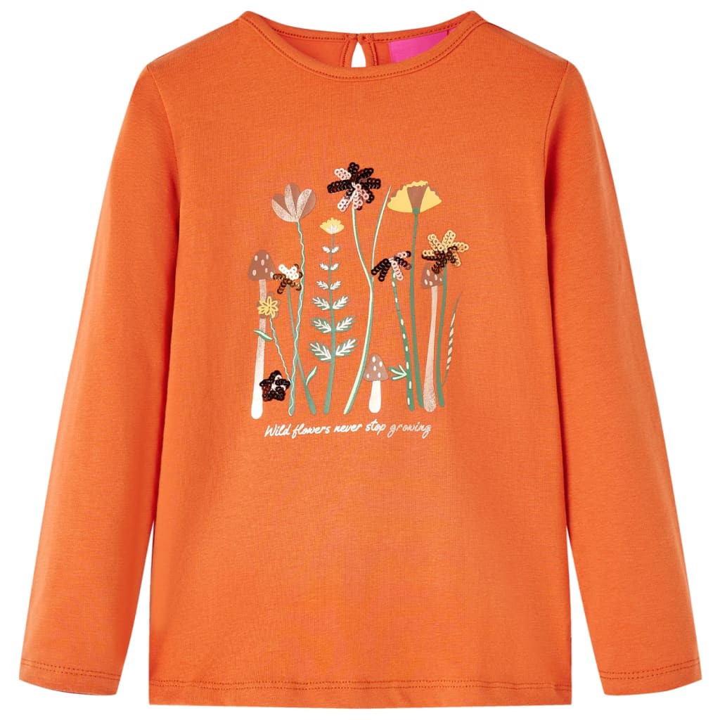 Kindershirt met lange mouwen bloemenprint 104 oranjebruin
