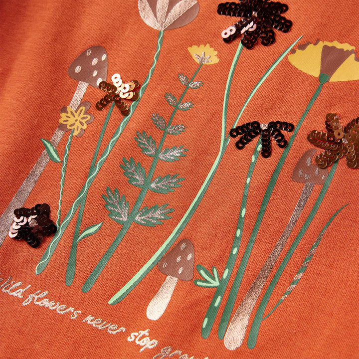 Kindershirt met lange mouwen bloemenprint 104 oranjebruin