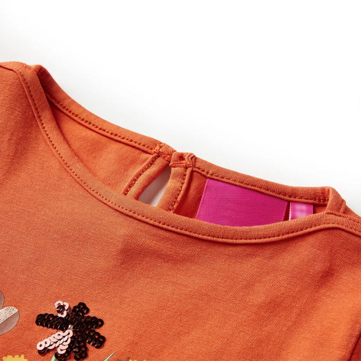 Kindershirt met lange mouwen bloemenprint 128 oranjebruin