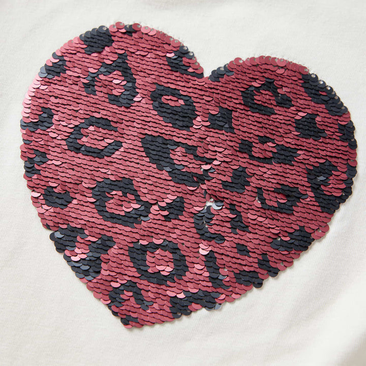 Kindershirt met lange mouwen pailletten hart 104 ecru