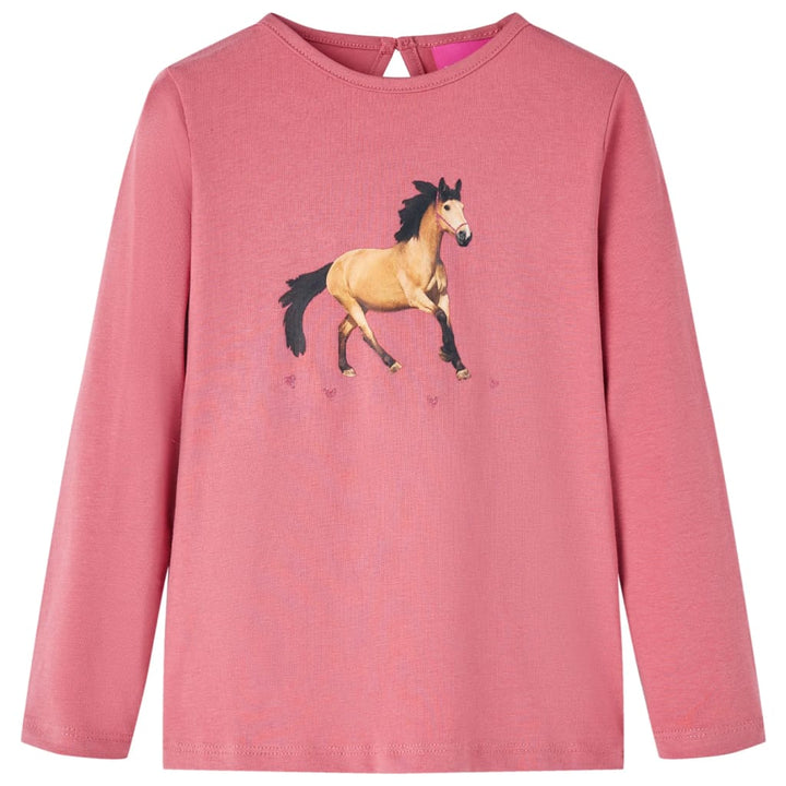 Kindershirt met lange mouwen paardenprint 104 oudroze