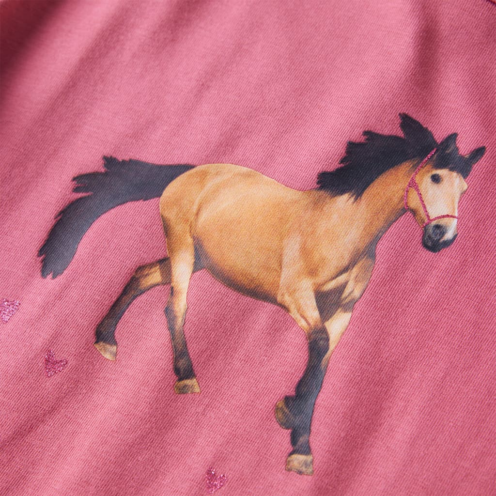 Kindershirt met lange mouwen paardenprint 128 oudroze