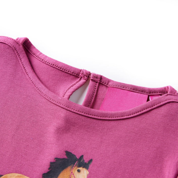 Kindershirt met lange mouwen paardenprint 140 frambooskleurig