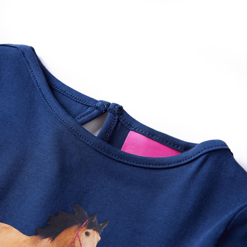 Kindershirt met lange mouwen paardenprint 92 marineblauw