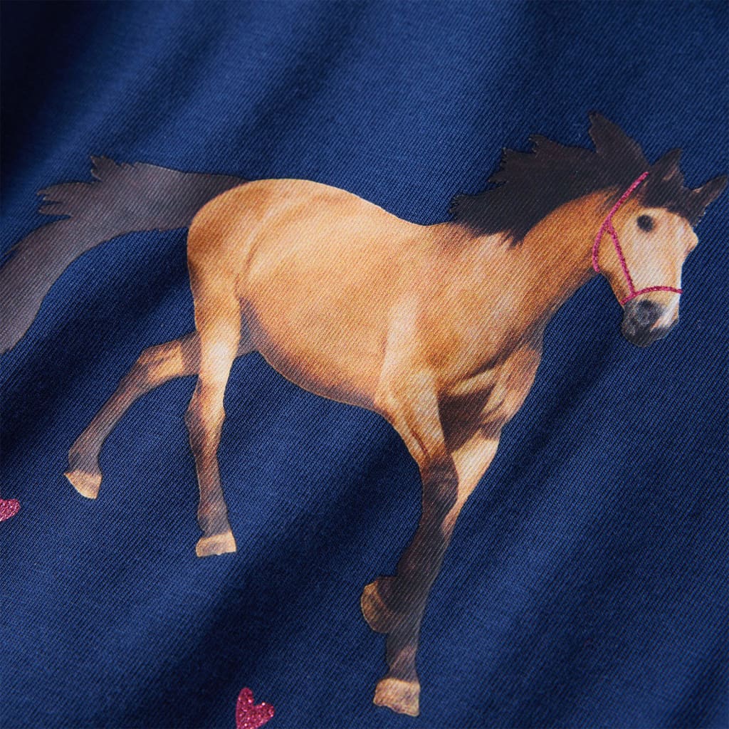Kindershirt met lange mouwen paardenprint 92 marineblauw