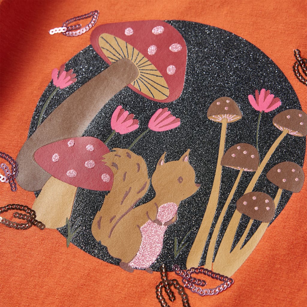 Kindershirt met lange mouwen eekhoornprint 128 oranjebruin