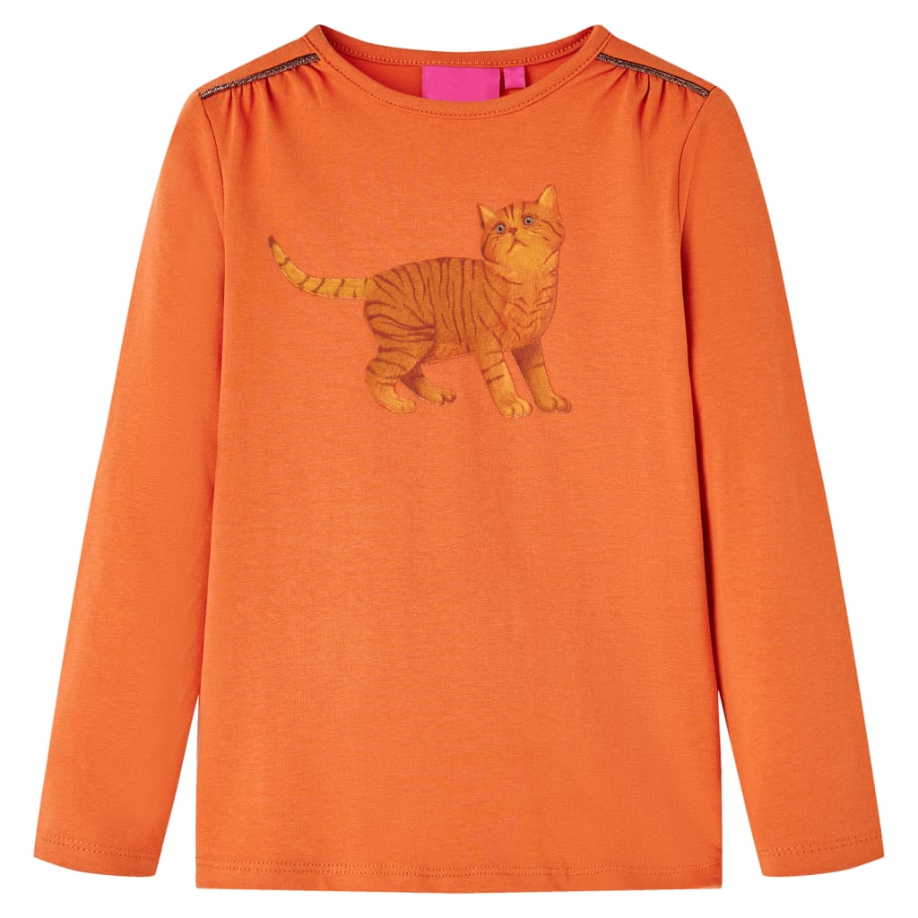 Kindershirt met lange mouwen kattenprint 92 oranjebruin