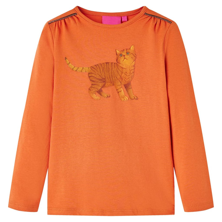 Kindershirt met lange mouwen kattenprint 116 oranjebruin