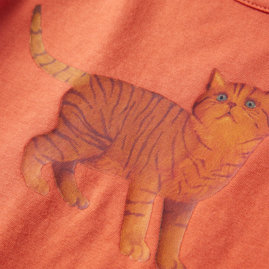 Kindershirt met lange mouwen kattenprint 116 oranjebruin