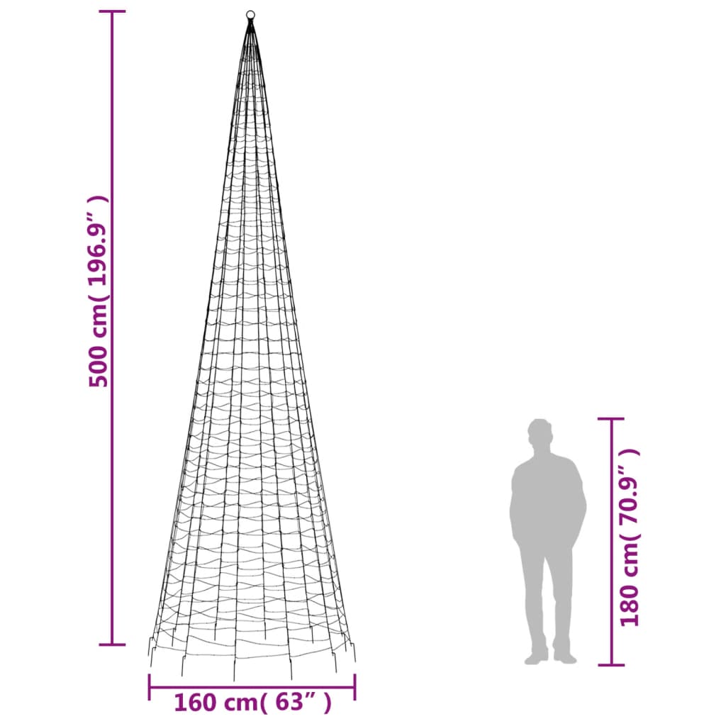 Lichtkegel aan vlaggenmast 1534 blauwe LED's 500 cm