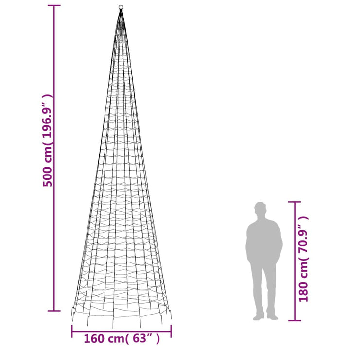 Lichtkegel aan vlaggenmast 1534 blauwe LED's 500 cm