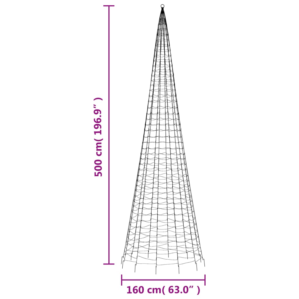 Lichtkegel aan vlaggenmast 1534 blauwe LED's 500 cm