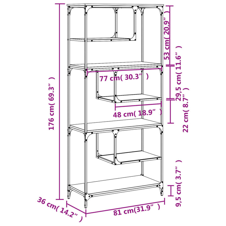 Boekenkast 81x36x176 cm bewerkt hout zwart