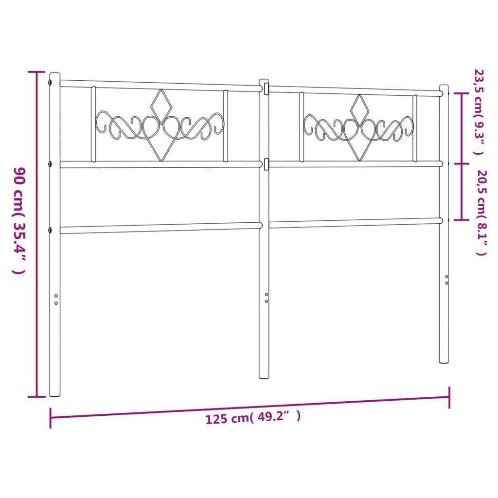 Hoofdbord 120 cm metaal zwart