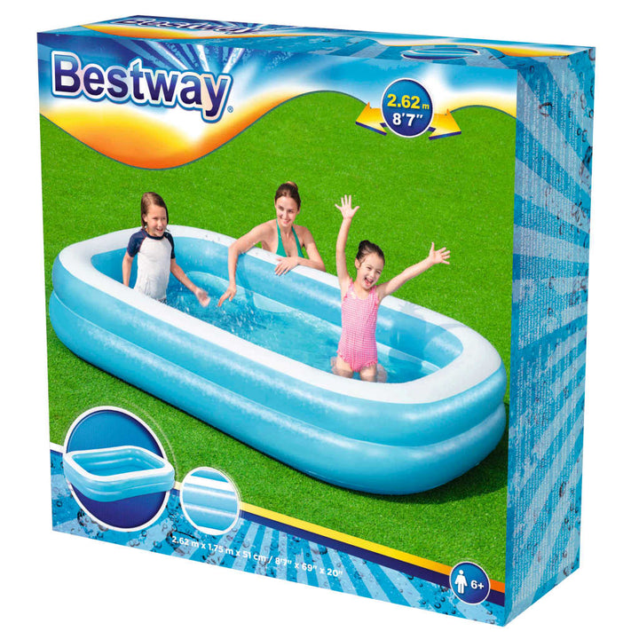 Bestway Gezinszwembad rechthoekig opblaasbaar 262x175x51 cm blauw wit