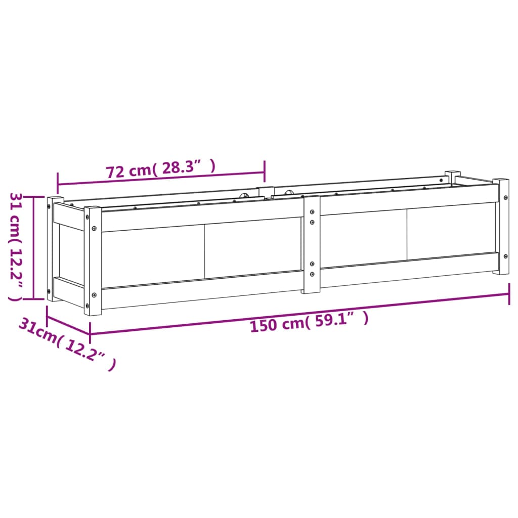 Plantenbak 150x31x31 cm geïmpregneerd grenenhout