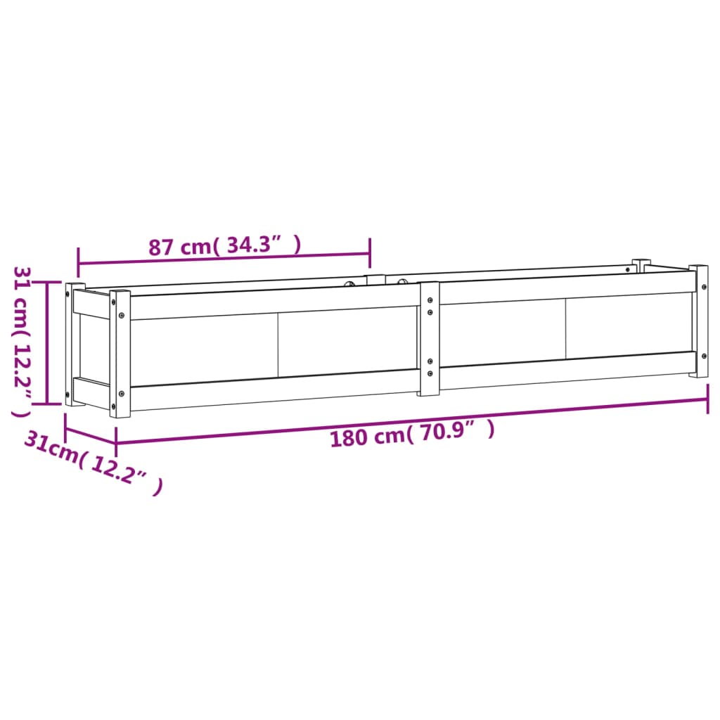 Plantenbak 180x31x31 cm massief grenenhout