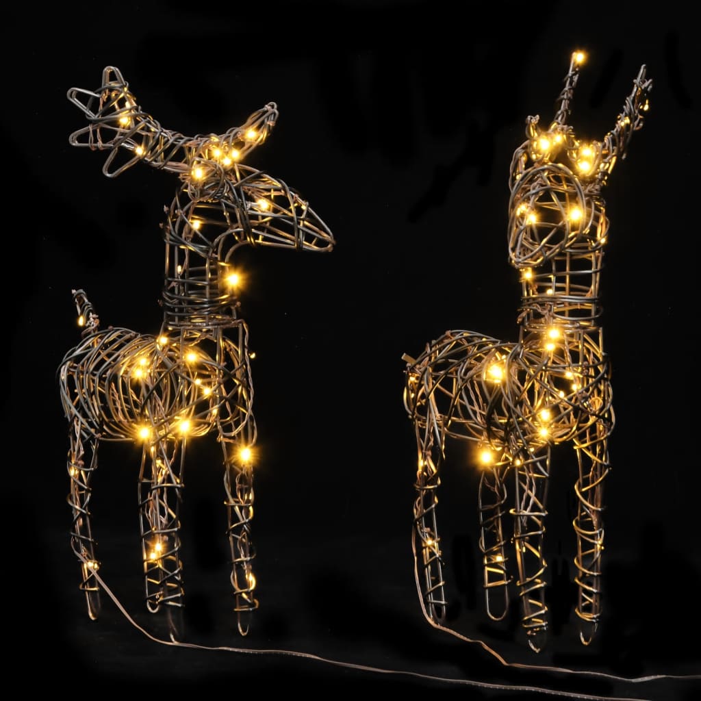 Kerstdecoraties rendieren 2 st 80 LED's rattan warmwit