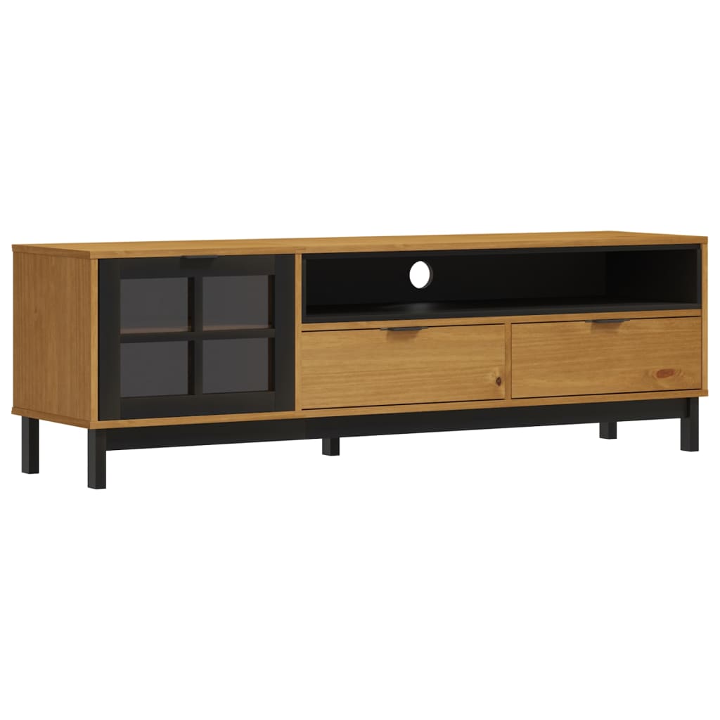 TV-meubel met glazen deur FLAM 158x40x50 cm massief groenhout