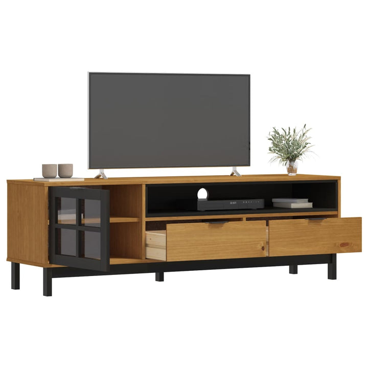 TV-meubel met glazen deur FLAM 158x40x50 cm massief groenhout