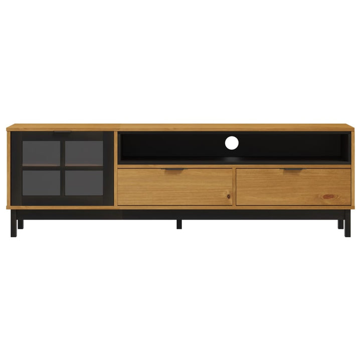 TV-meubel met glazen deur FLAM 158x40x50 cm massief groenhout