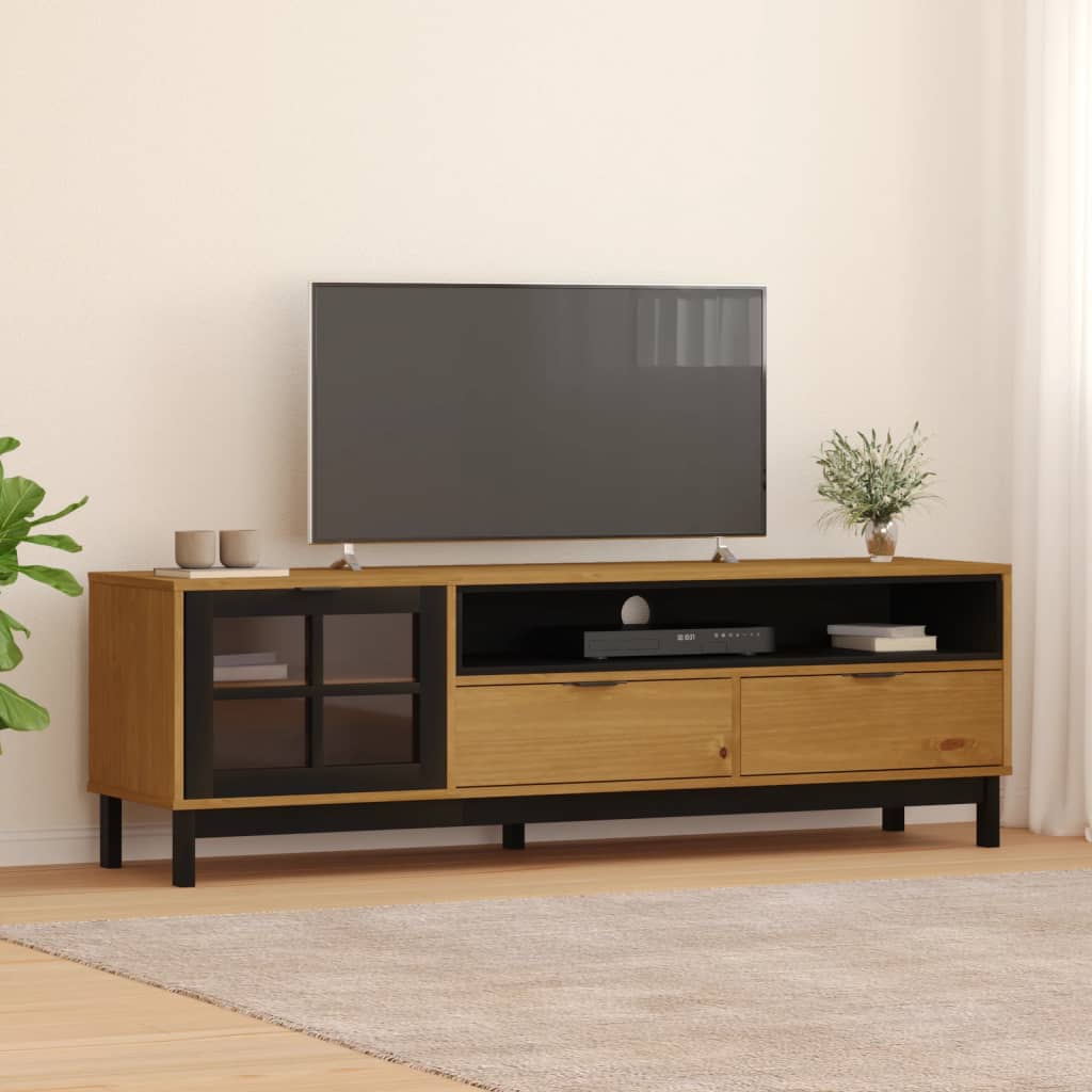 TV-meubel met glazen deur FLAM 158x40x50 cm massief groenhout