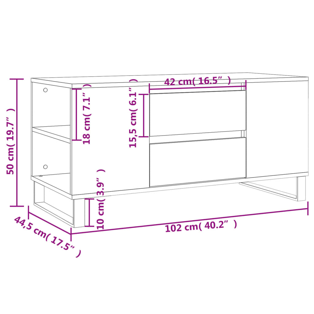 Salontafel 102x44,5x50 cm bewerkt hout sonoma eikenkleurig