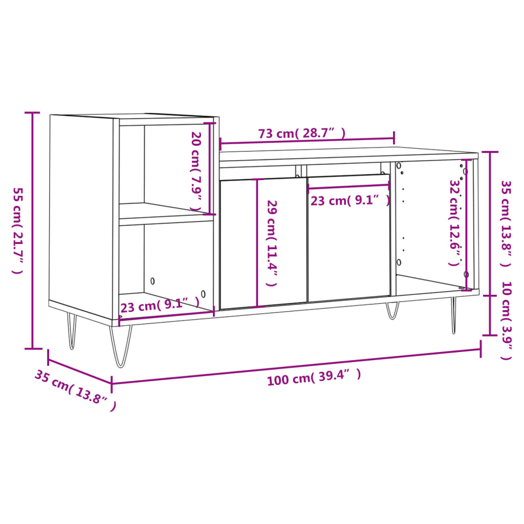 Tv-meubel 100x35x55 cm bewerkt hout zwart