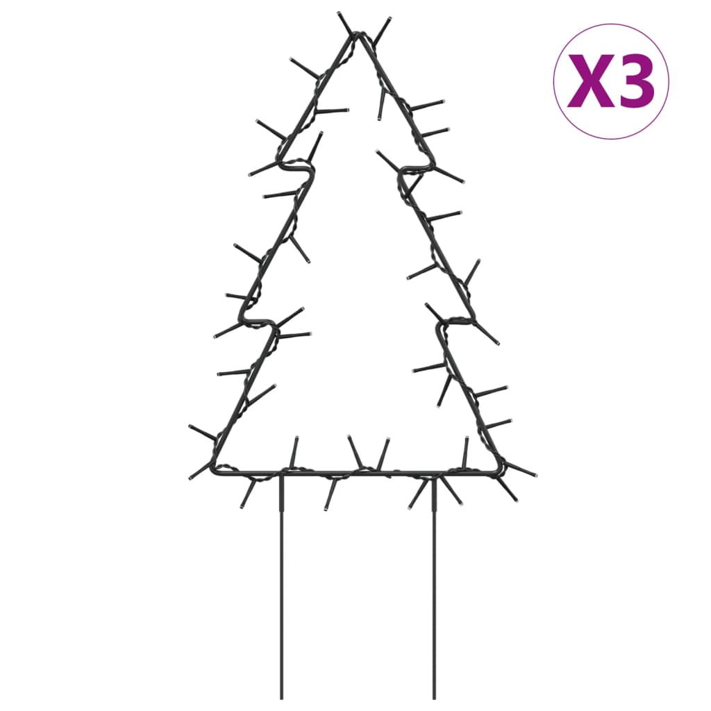 Kerstverlichting kerstboom 3 st met grondpinnen 50 LED's 30 cm