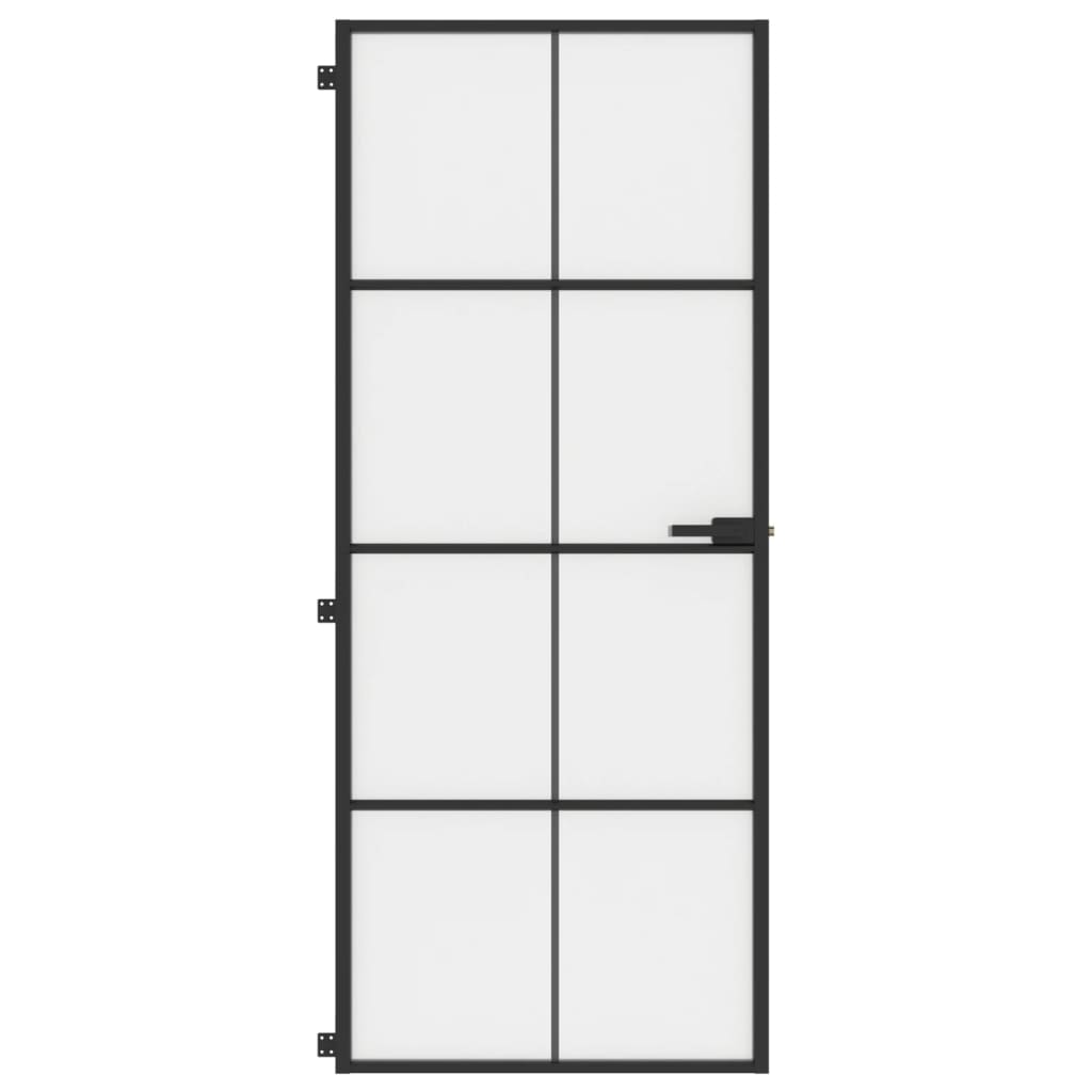 Binnendeur smal 83x201,5 cm gehard glas en aluminium zwart
