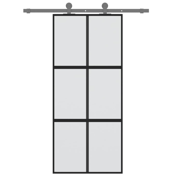 Schuifdeur 90x205 cm gehard glas en aluminium zwart