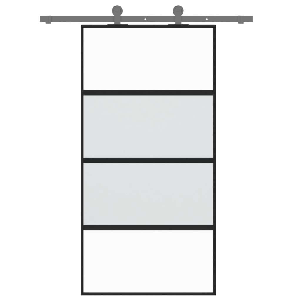 Schuifdeur 102,5x205 cm gehard glas en aluminium zwart