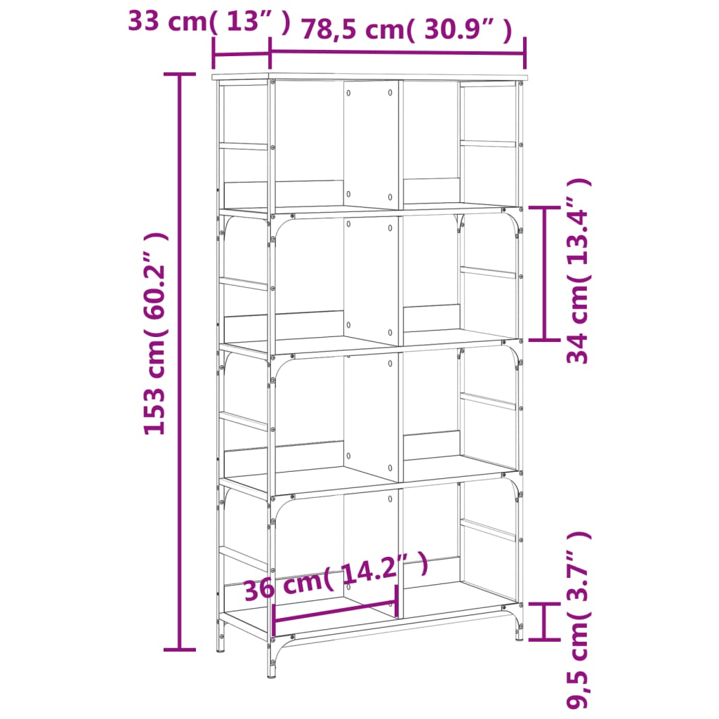 Boekenkast 78,5x33x153 cm bewerkt hout zwart